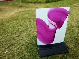 Ann Quickenden, Purple Brushstroke Signboard 2012, NZ Sculpture OnShore 2012; photo by Rob Garrett