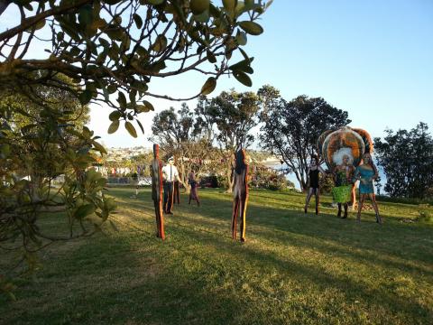 Christian Nicolson's playful group photo at NZ Sculpture OnShore.