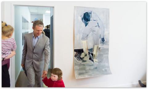 Curator Rob Garrett and daughter Isobel at Lost in a Dream Vernissage, Snake Pit; photo by Sait Akkirman courtesy of artsdiary.co.nz