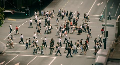 Daniel Crooks, Crossing 3, 2011, Bledisloe Walkway Light Boxes, image courtesy of the artist