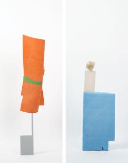 Daniel von Sturmer, Production Still, Improbable Stack (cardboard, wettex with tape) & (foam, cardboard, ball of tape), 2013; courtesy of the artist and Anna Schwartz Gallery