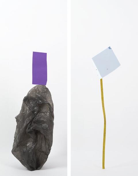 Daniel von Sturmer, Production Still, Improbable Stack (plastic bag, paper) & (found packaging tie, plastic), 2013; courtesy of the artist and Anna Schwartz Gallery