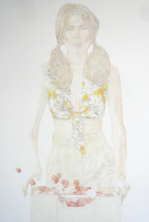 Estella Castle, Mariette Larkin with Strawberries (Derya Parlak), 2010, oil & gesso on linen, photo by Rob Garrett