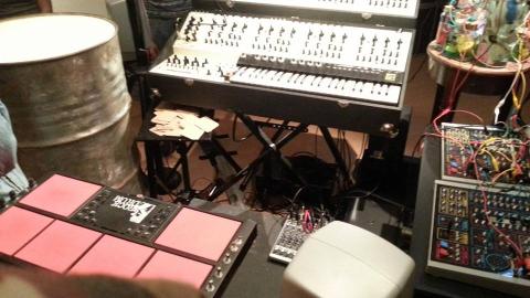 Gael Navard's performance set up at Le Salon; photo by Rob Garrett