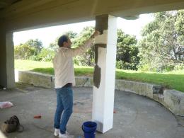 Gambia Castle (Dan Arps, Nick Austin, Tahi Moore) site-specific commission, NZ Sculpture OnShore exhibition 2008, photo by Rob Garrett