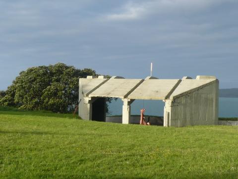 Gambia Castle (Dan Arps, Nick Austin, Tahi Moore) site-specific commission, NZ Sculpture OnShore exhibition 2008, photo by Rob Garrett