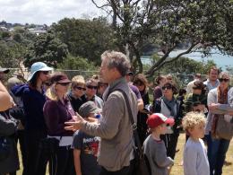 Guided tour by Curator Rob Garrett at NZ Sculpture OnShore 2012; photo by Jan McEwan