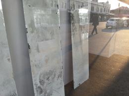 Late afternoon light playing tricks with the reflections in Holly Davies and Zainab Hikmet's installation; photo by Rob Garrett