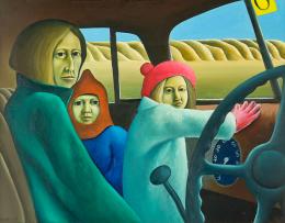 Michael Smither, “Family in the Van” 1971, oil on canvas, 487 x 632mm