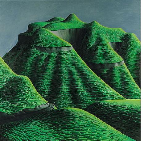 Michael Smither, Hills of Tongaporutu, 1972, oil on board, 1210 x 1210