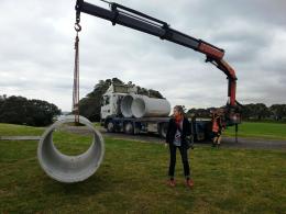 Miriam van Wezel installing her work, NZ Sculpture OnShore 2012; photo by Rob Garrett