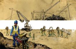 Molly Crabapple, Construction Crew on Happiness Island, Abu Dhabi 2014