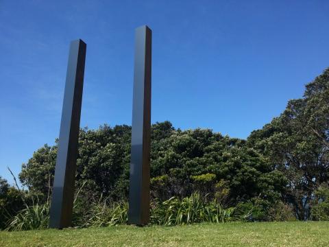 Natalie Guy's elegant columns at Sculpture OnShore.