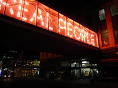 Carmela Gross, Real People / Are Dangerous (2008), Colombo Street overbridge, commissioned for SCAPE 2008, photo by Rob Garrett