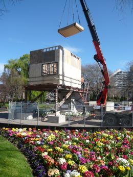 Tatzu Oozu, Endeavour (2008), Captain James Cook statue ( project under construction), Victoria Square, commissioned for SCAPE 2008; photo by Rob Garrett