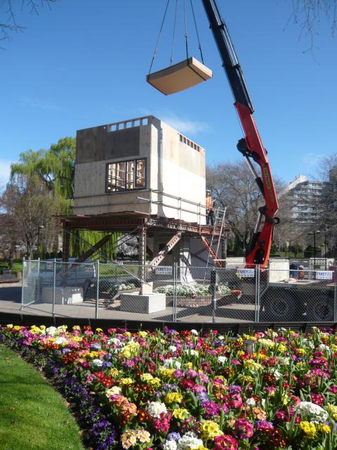 Tatzu Oozu, Endeavour (2008), Captain James Cook statue ( project under construction), Victoria Square, commissioned for SCAPE 2008; photo by Rob Garrett