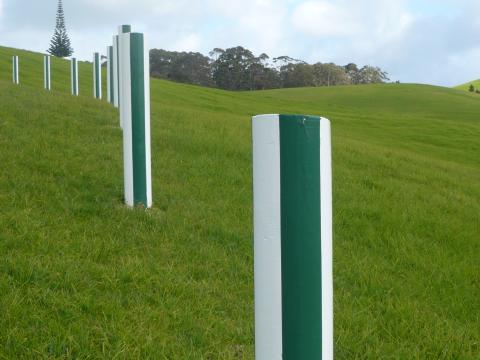 Daniel Buren, Green and White Fence 1999-2001, Gibbs Farm, photo by Rob Garrett