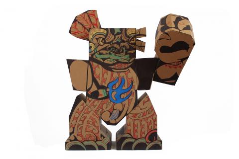 Reweti Arapere, Te Aitanga-a-tiki, 2013, cardboard, permanent marker, paint marker 1000 x 1000 x 500mm; image courtesy of the artist