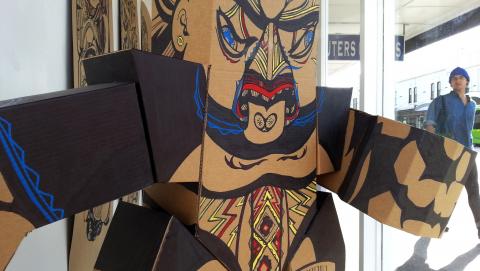 Reweti Arapere, Uenuku (detail), 2013, cardboard, permanent marker, paint marker 1000 x 1000 x 500mm; photo by Rob Garrett