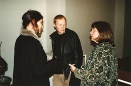 Richard Crow, The Living Archive, closing event, Blue Oyster Gallery, August 1999, photo by Rob Garrett. With Susan Ballard, Nathan Thompson, Kim Pieters