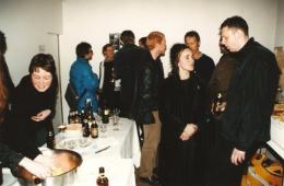 Richard Crow, The Living Archive, closing event, Blue Oyster Gallery, August 1999, photo by Rob Garrett. With Warren Olds, Nathan Thompson, Teresa Andrews, Geoff Noller, Richard Crow