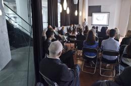 Rob Garrett presenting at CreativeMornings AKL; photo courtesy of CreativeMornings Auckland