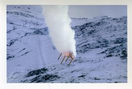 Roman Signer, Tisch mit Raketen / Table with rockets (1993), location: Furka Pass, Hotel Furkablick, Kanton Uri, colour photograph: Stefan Rohner