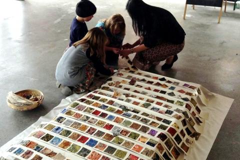 Rozana Lee with children during an Indonesian Batik workshop; photo courtesy of the artist