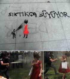 The more you press, the bigger it gets, stencil, Gezi Park, 4-06-2013; photo Christiane Gruber; Woman in Red; photos by Osman Orsal